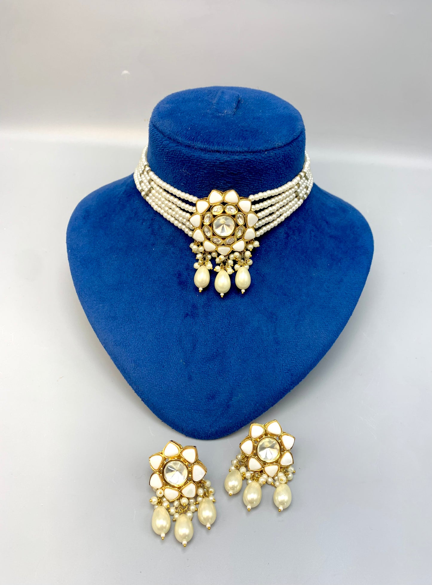 Mayra handcrafted 22kt gold plated choker set with Polki Kundan, semi-precious pearls and amethyst
