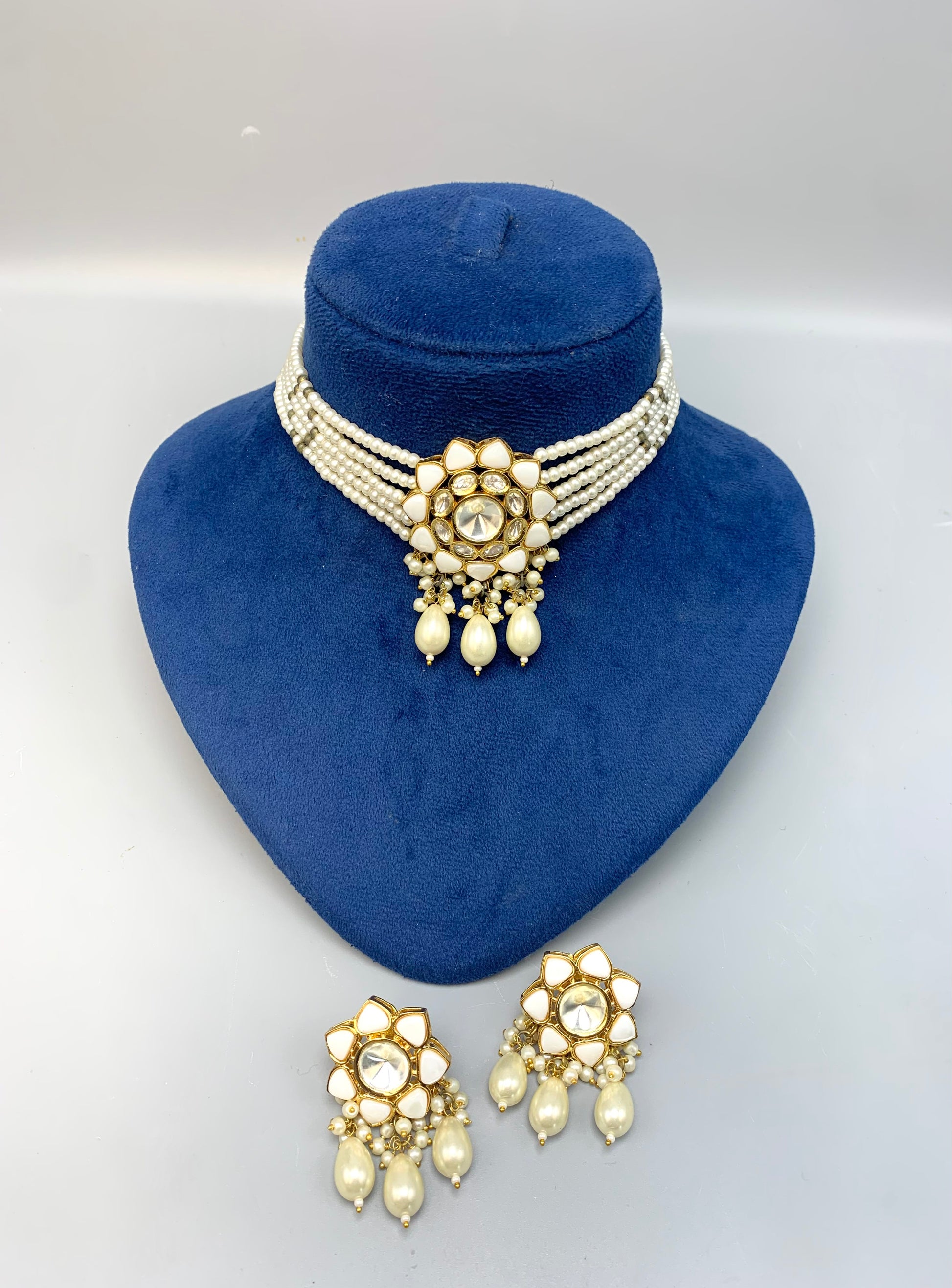 Mayra handcrafted 22kt gold plated choker set with Polki Kundan, semi-precious pearls and amethyst
