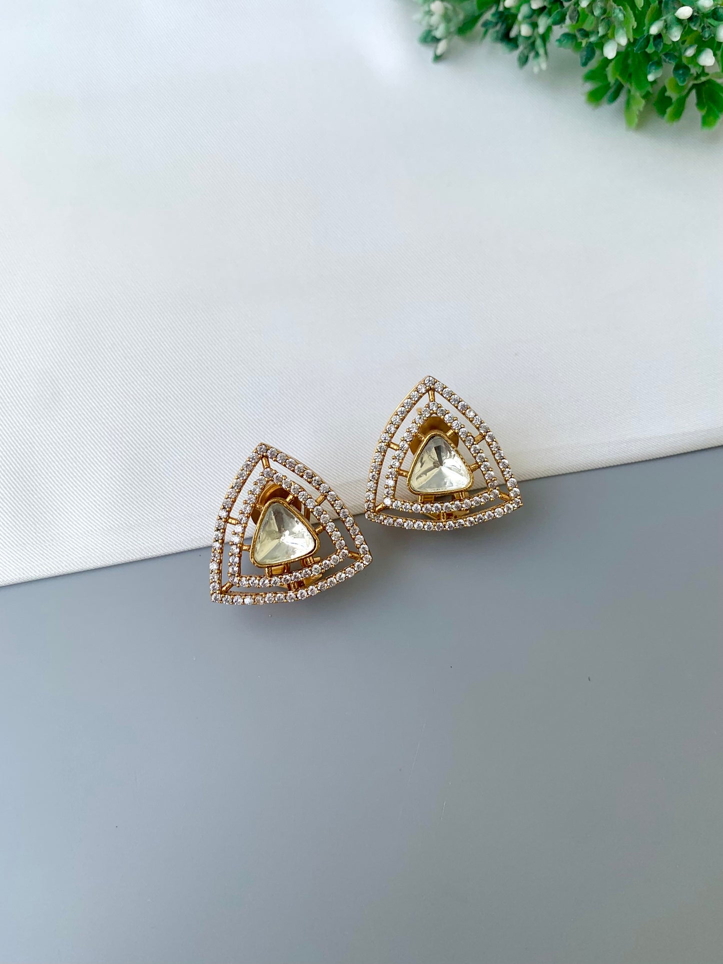 Niham victorian gold plated studs with American diamonds and polki kundan