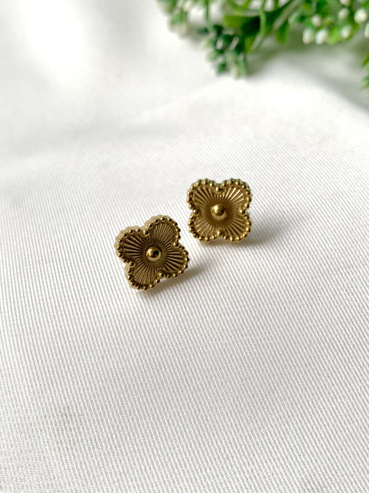 Noor Studs – handcrafted gold floral earrings front view