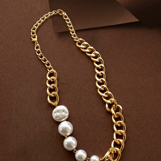 Ingrid handcrafted 22kt gold plated chain featuring a semi-precious Baroque Pearl and semi-precious Pearls