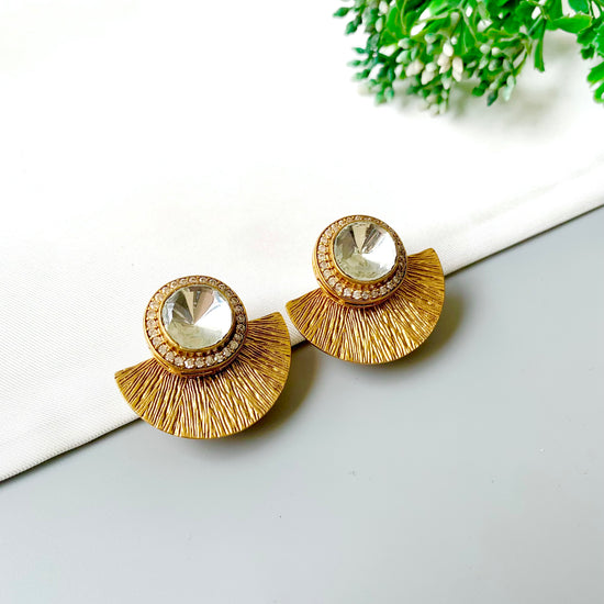 Anvitha handcrafted 22kt gold plated studs with moissanite kundan and American diamonds
