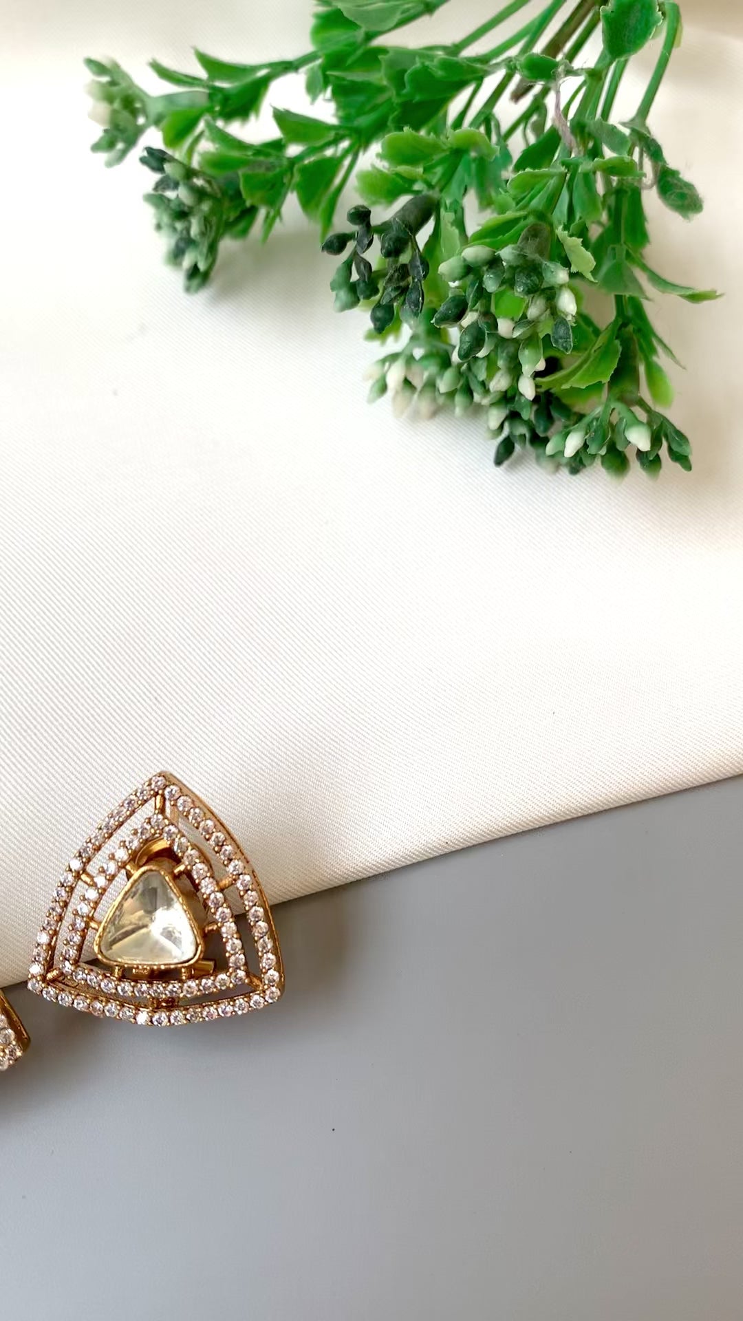 Raavi handcrafted 22kt Victorian gold plated designer studs with American diamonds and moissanite kundan