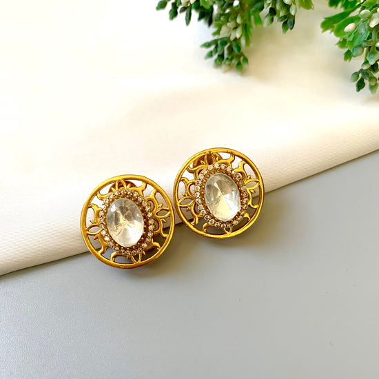 Runjhun 22kt gold plated studs with moissanite kundan and American diamonds