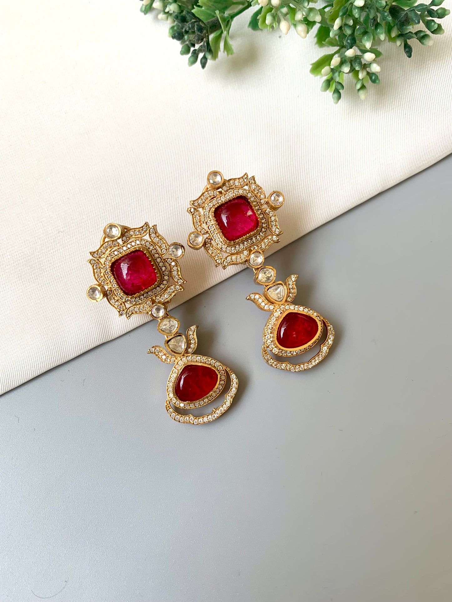 Reem Ruby – Polki Kundan Earrings with American Diamonds