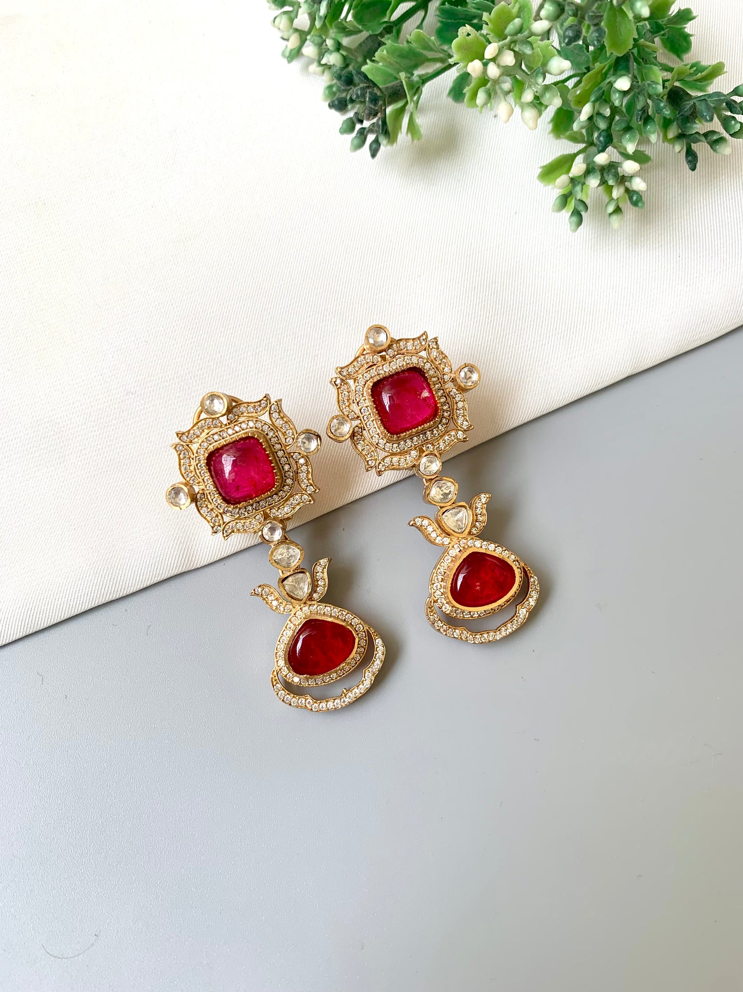 Reem Ruby – Polki Kundan Earrings with American Diamonds