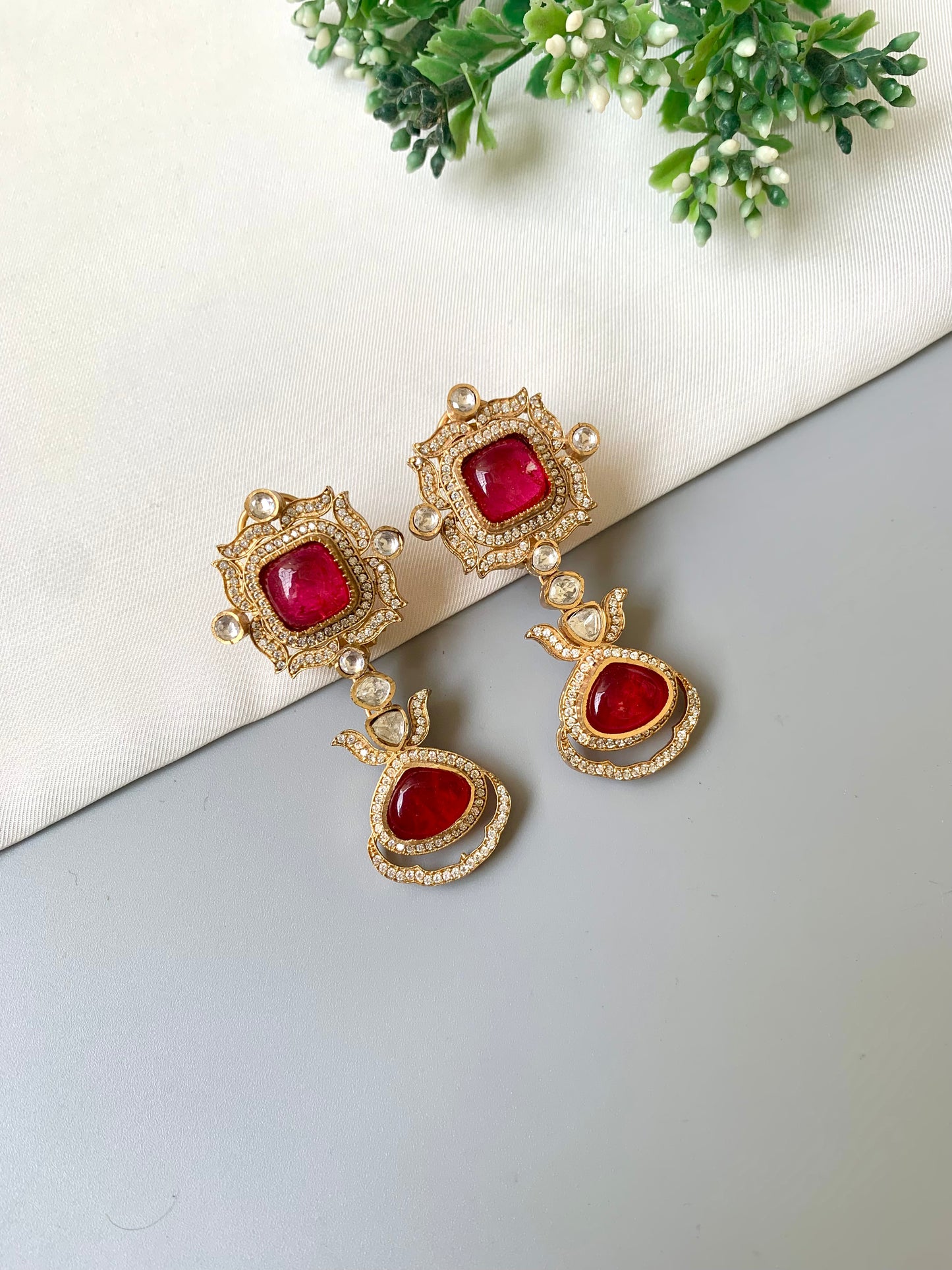 Reem Ruby – Polki Kundan Earrings with American Diamonds