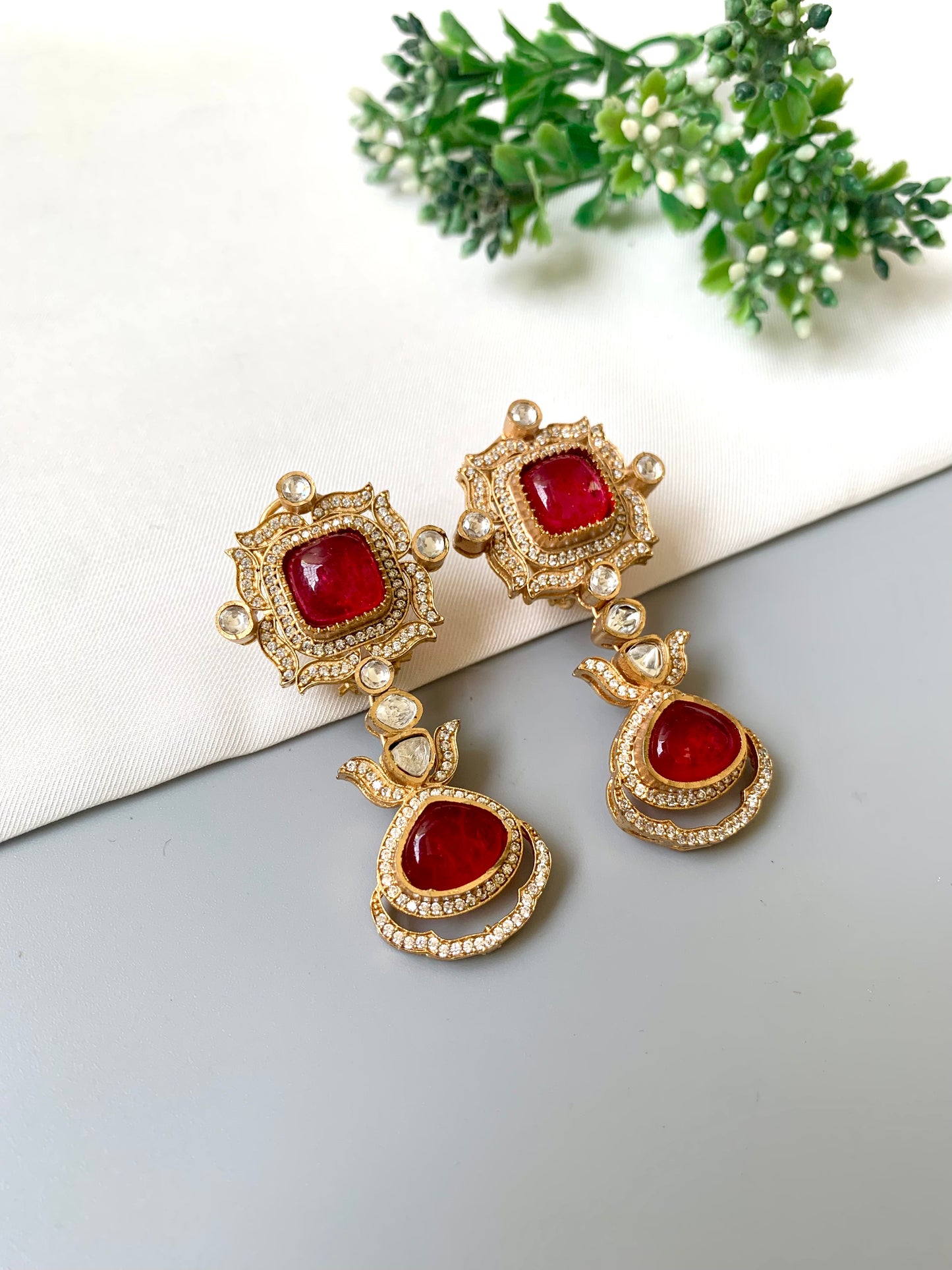 Reem Ruby – Polki Kundan Earrings with American Diamonds