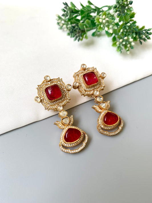 Reem Ruby – Polki Kundan Earrings with American Diamonds