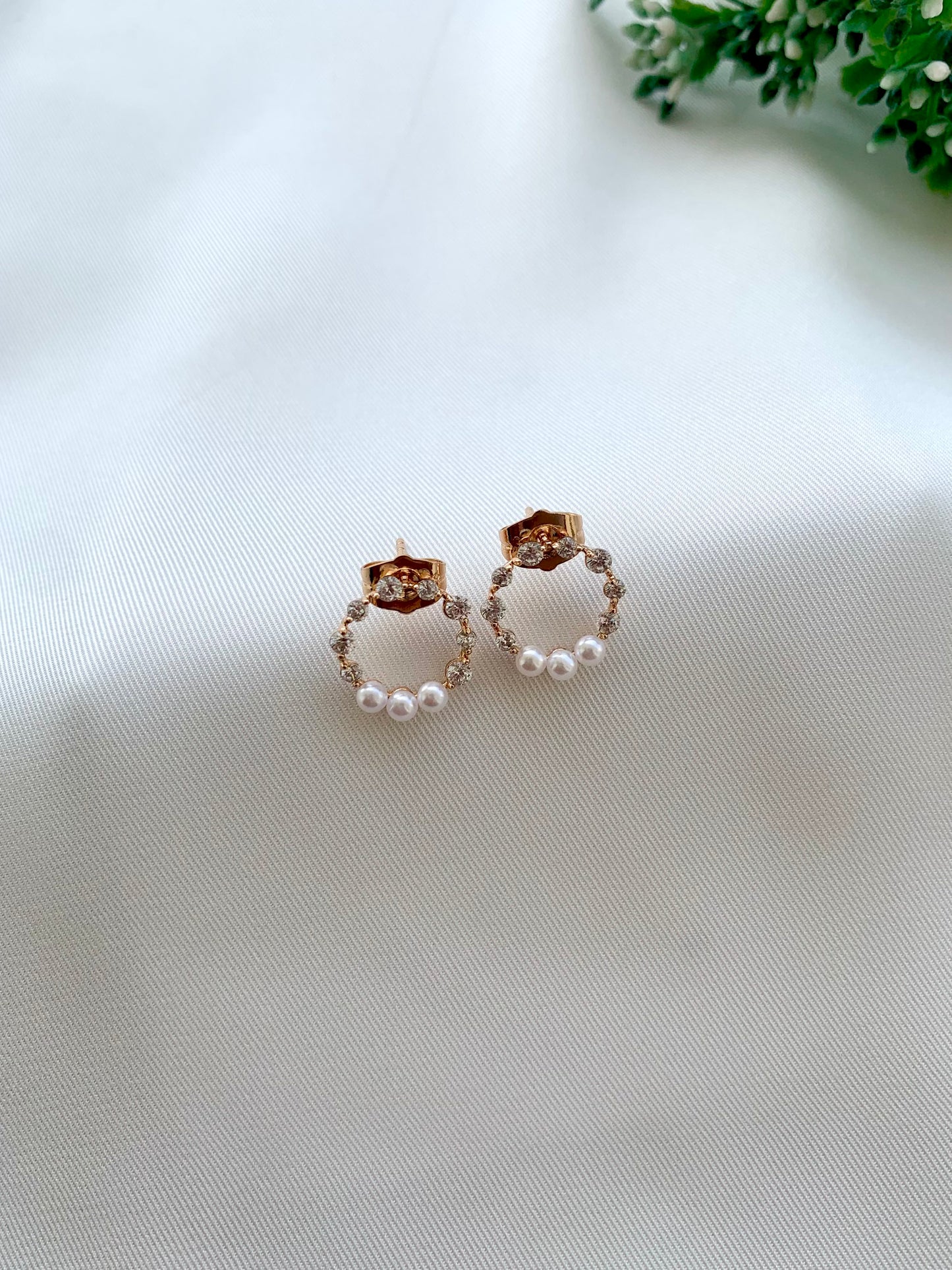Ria tiny gold plated studs with American diamonds and pearl accents