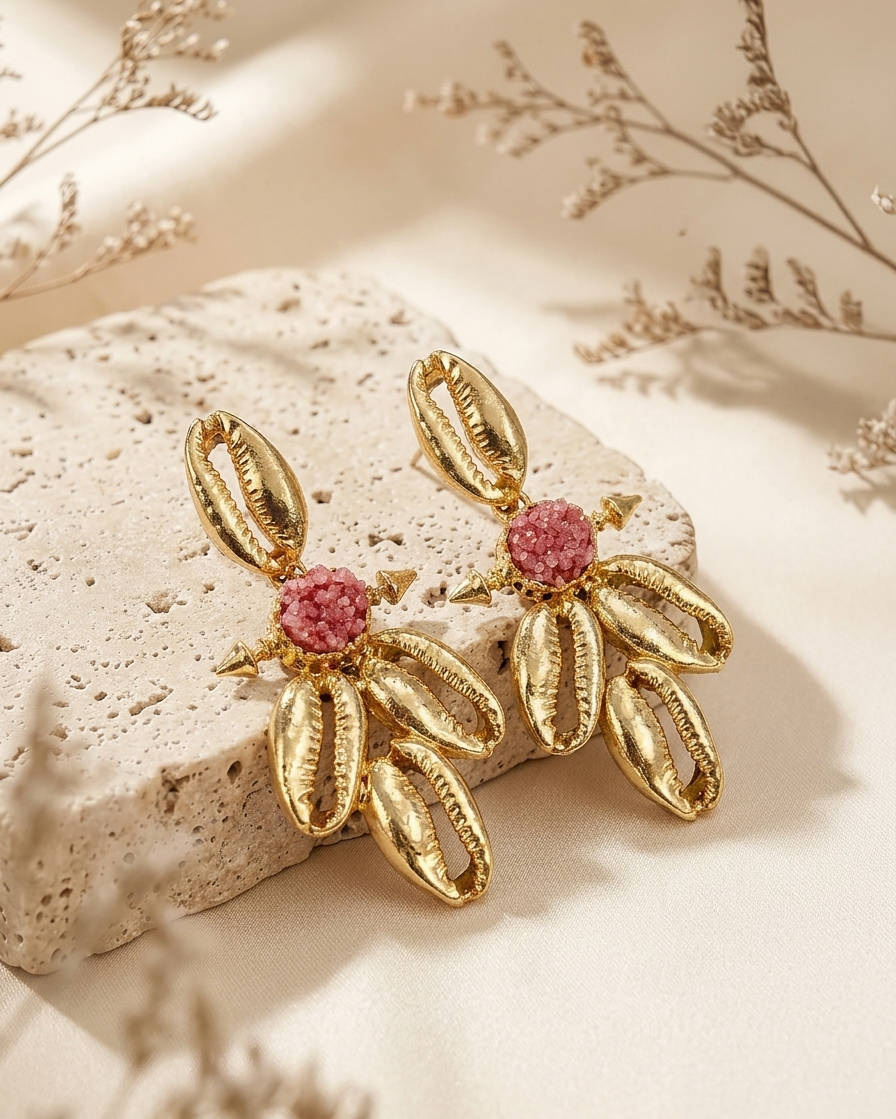 Robika handcrafted gold plated earrings with semi-precious natural gemstones