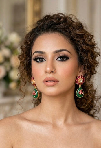 Roma Earrings in Victorian Gold with Emerald, Ruby and Polki Kundan – Zamal Jewels