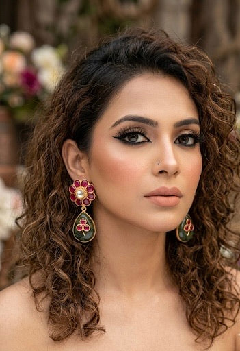 Roma Earrings with Jade, Ruby and Polki Kundan in 22kt Victorian Gold – Zamal Jewels
