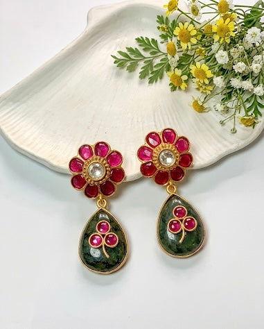 Roma Earrings with Jade, Ruby and Polki Kundan in 22kt Victorian Gold – Zamal Jewels