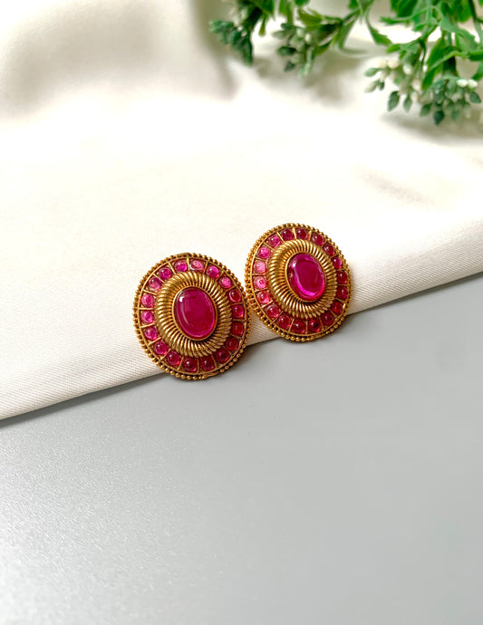 Saanvi Studs with Ruby and Kemp Stones in 22kt Gold Plating – Zamal Jewels
