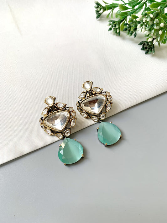 Sahira Mint – Polki Kundan Earrings with Semi-Precious Drops