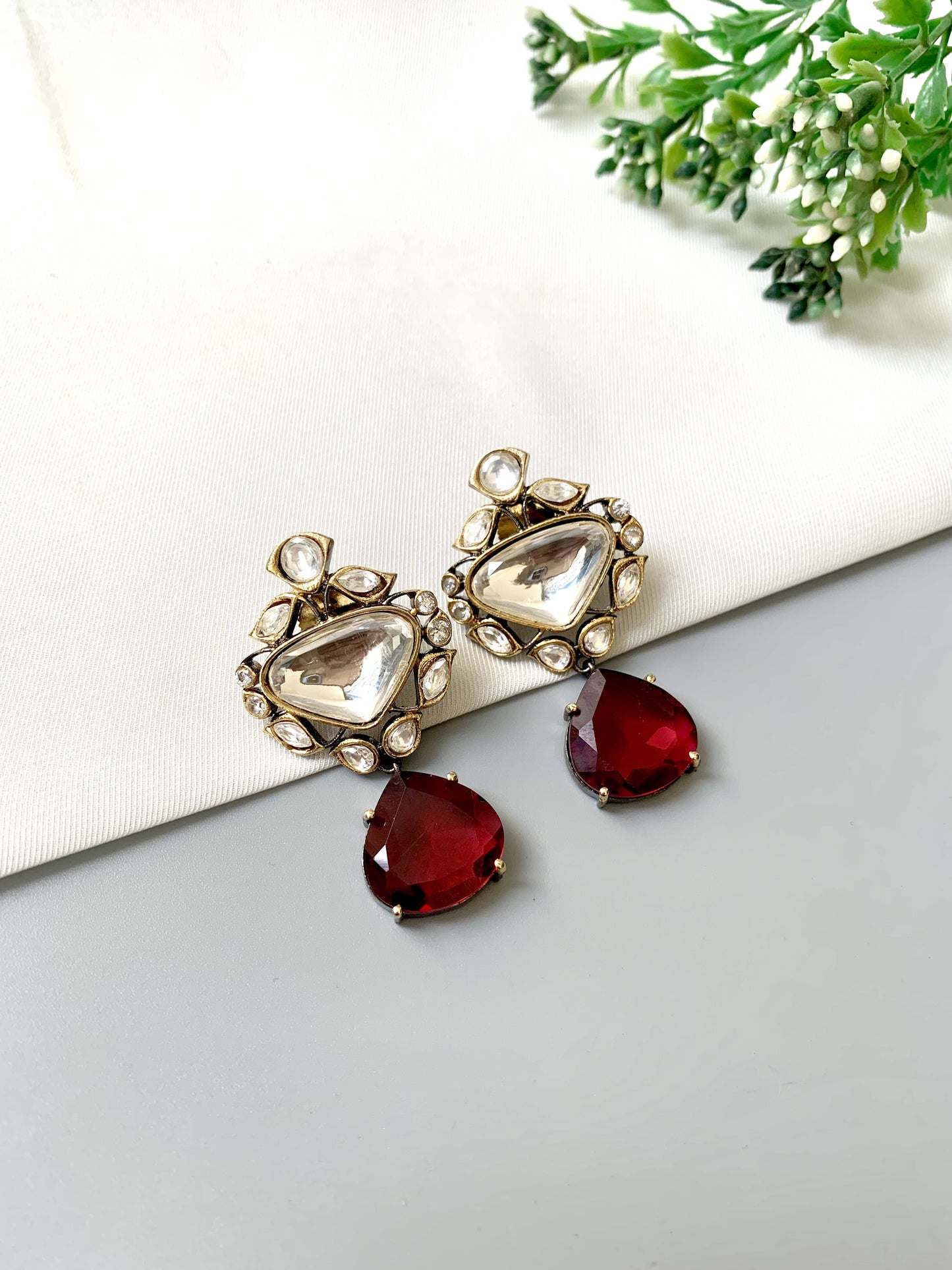 Sahira Ruby – Polki Kundan Earrings with Semi-Precious Drops
