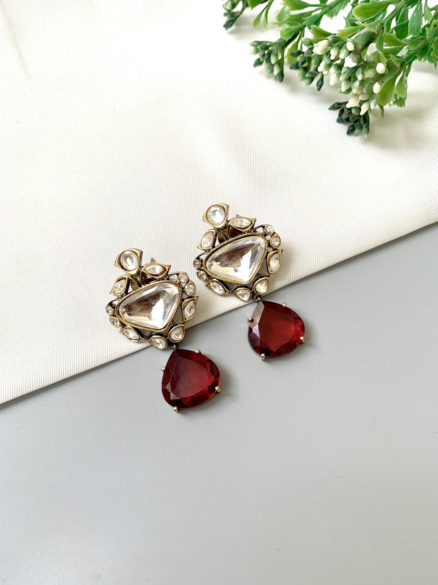 Sahira Ruby – Polki Kundan Earrings with Semi-Precious Drops