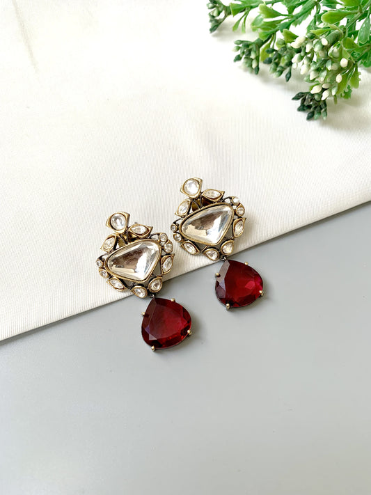 Sahira Ruby – Polki Kundan Earrings with Semi-Precious Drops
