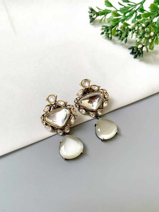 Sahira White – Polki Kundan Earrings with Semi-Precious Drops