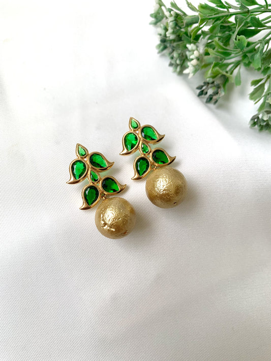 Handcrafted Selvia Emerald Drops in 22kt gold plating with semi-precious emerald stones