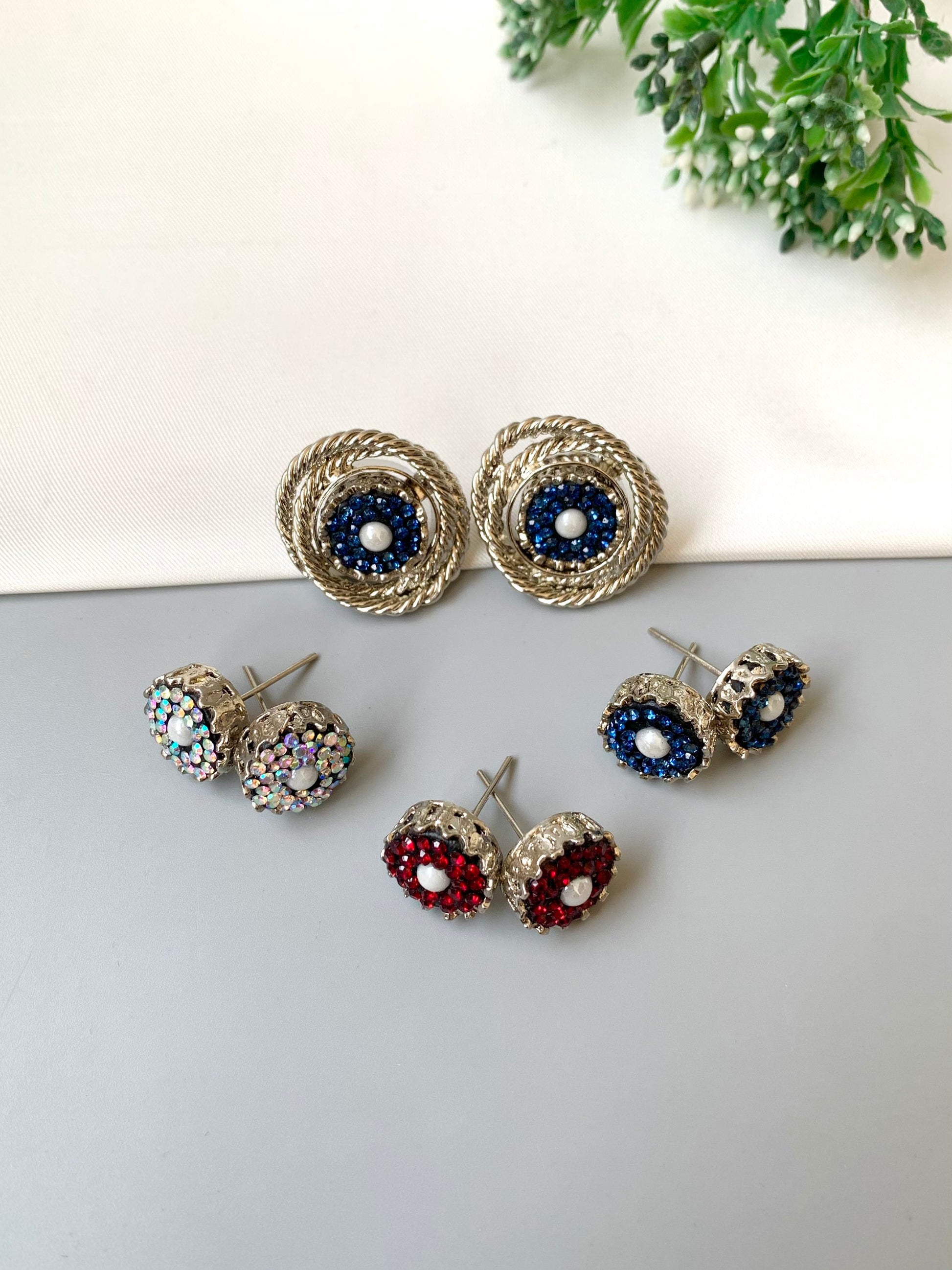 Shama handcrafted changeable stud set with Turkish stones in gold and rhodium plating including four interchangeable tops and frame
