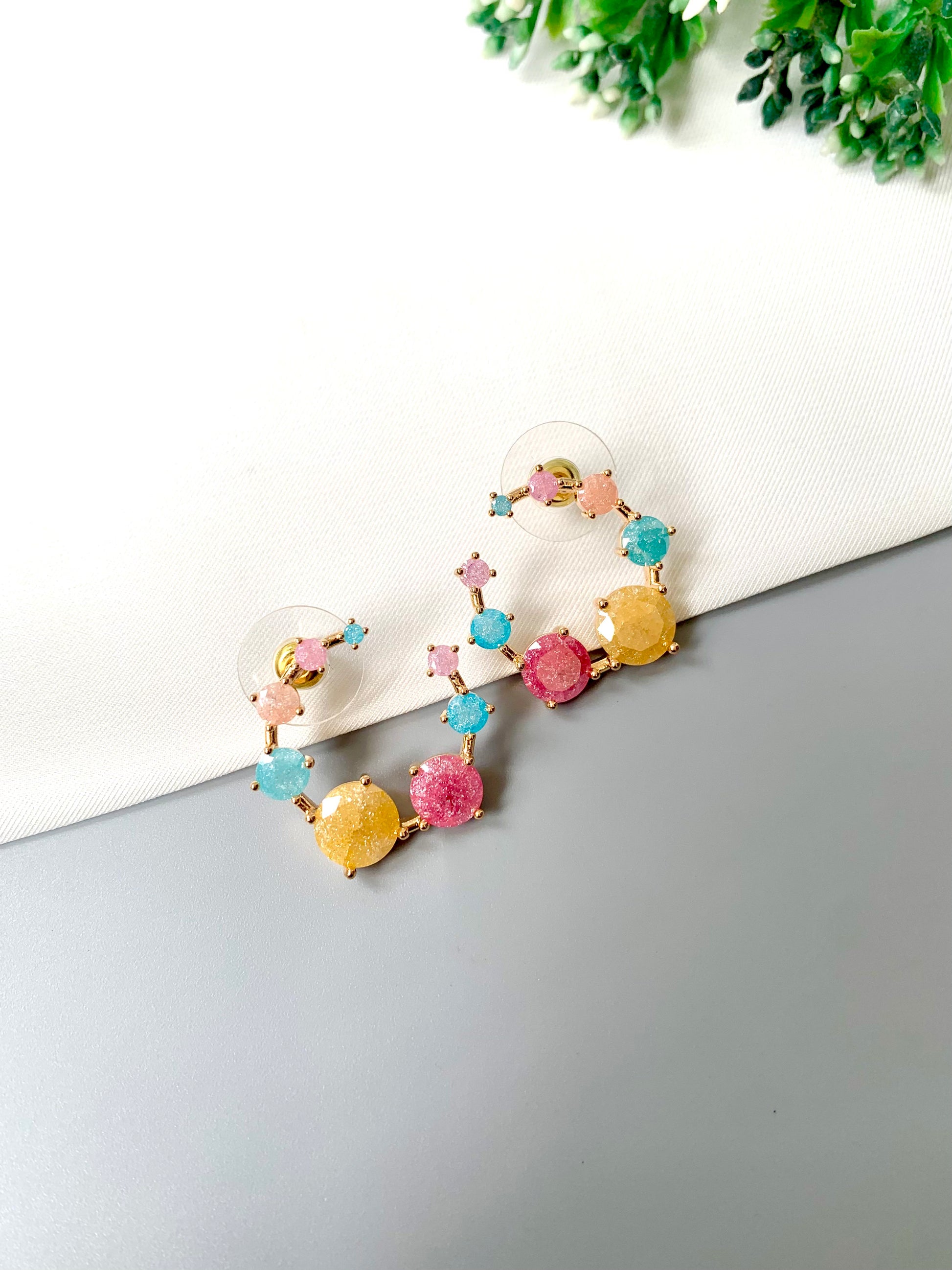 Velena Milky Stone Edition – 22kt Gold Plated Hoop Earrings with Pastel Semi-Precious Stones by Zamal Jewels