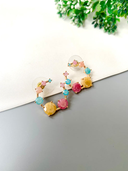 Velena Milky Stone Edition – 22kt Gold Plated Hoop Earrings with Pastel Semi-Precious Stones by Zamal Jewels