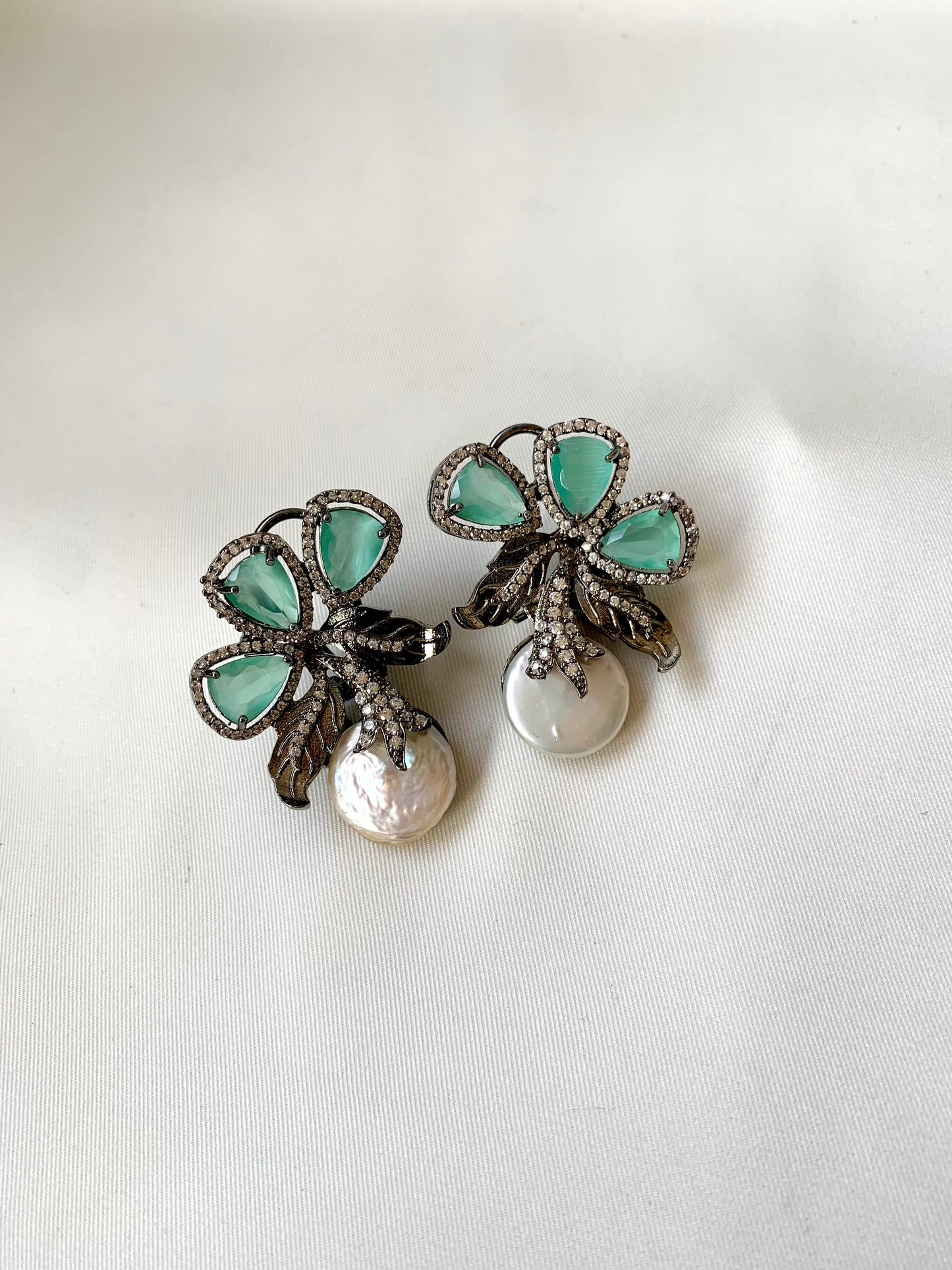 Virasat Mint Onyx rhodium plated signature studs with baroque pearls