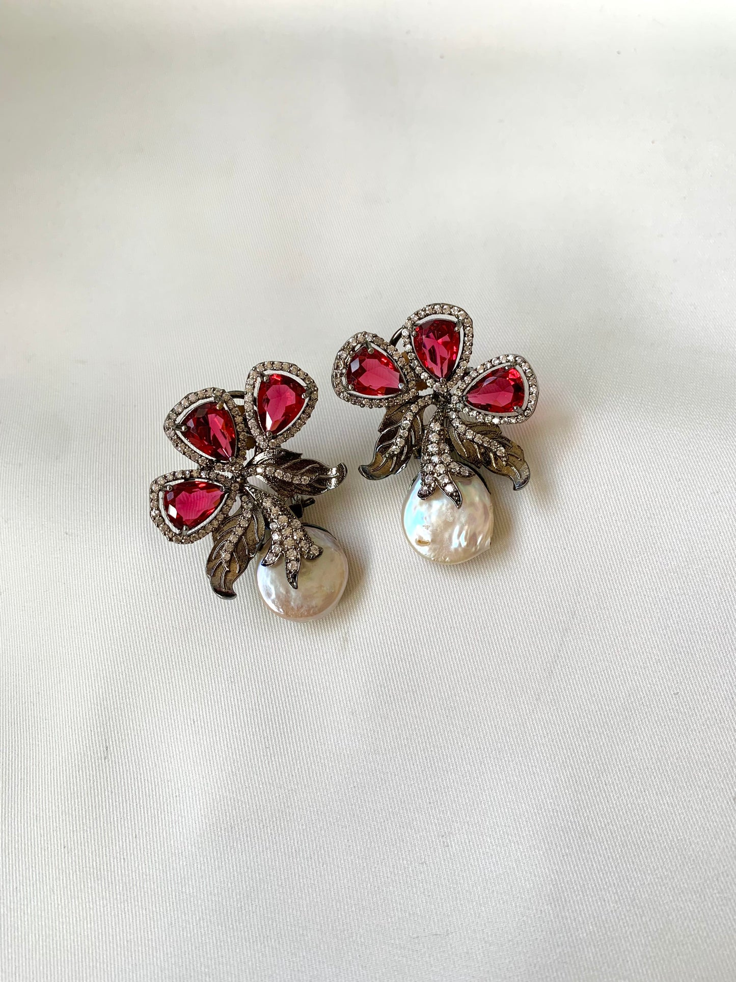 Virasat Ruby rhodium plated signature studs with baroque pearls