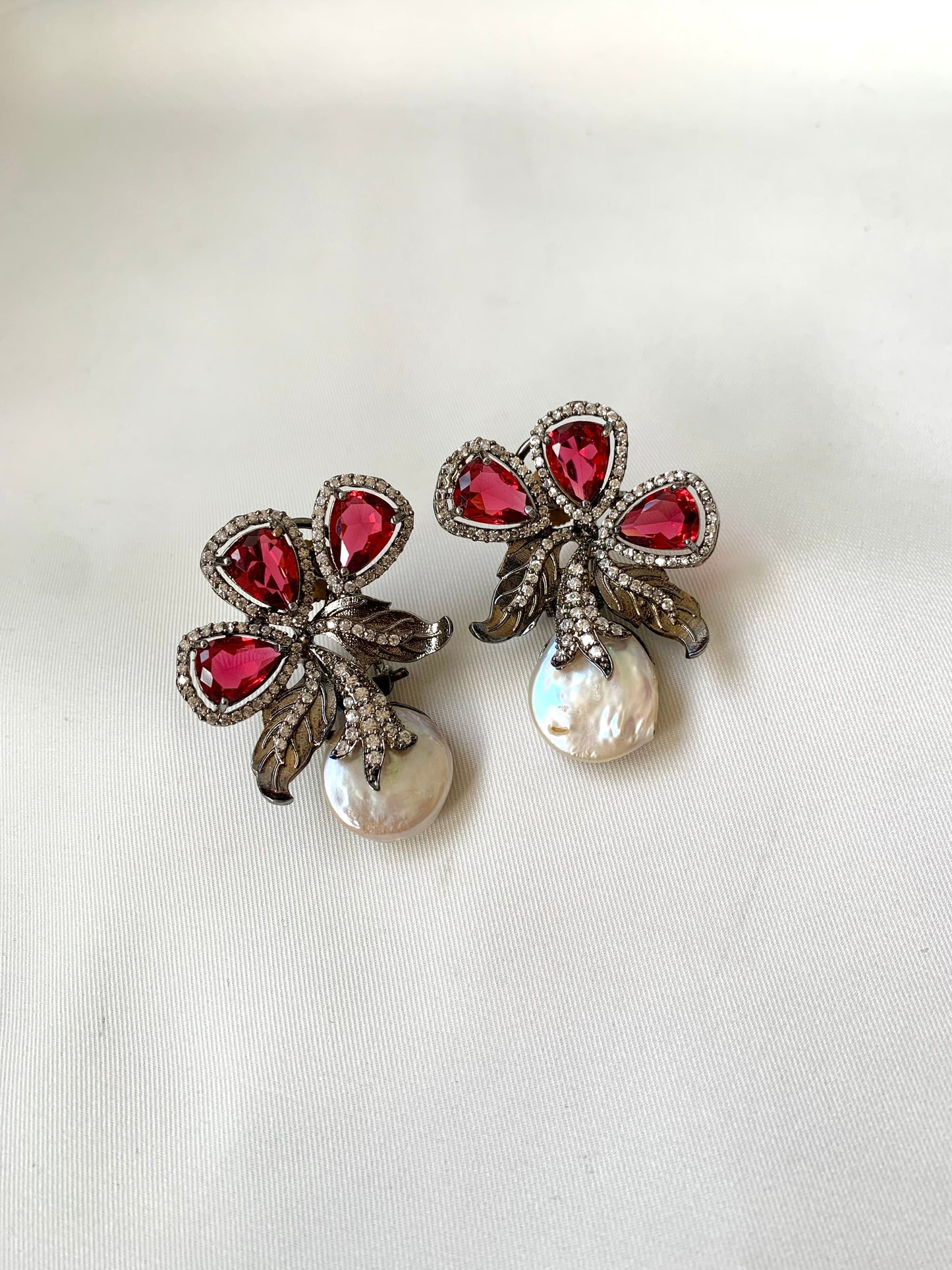 Virasat Ruby rhodium plated signature studs with baroque pearls