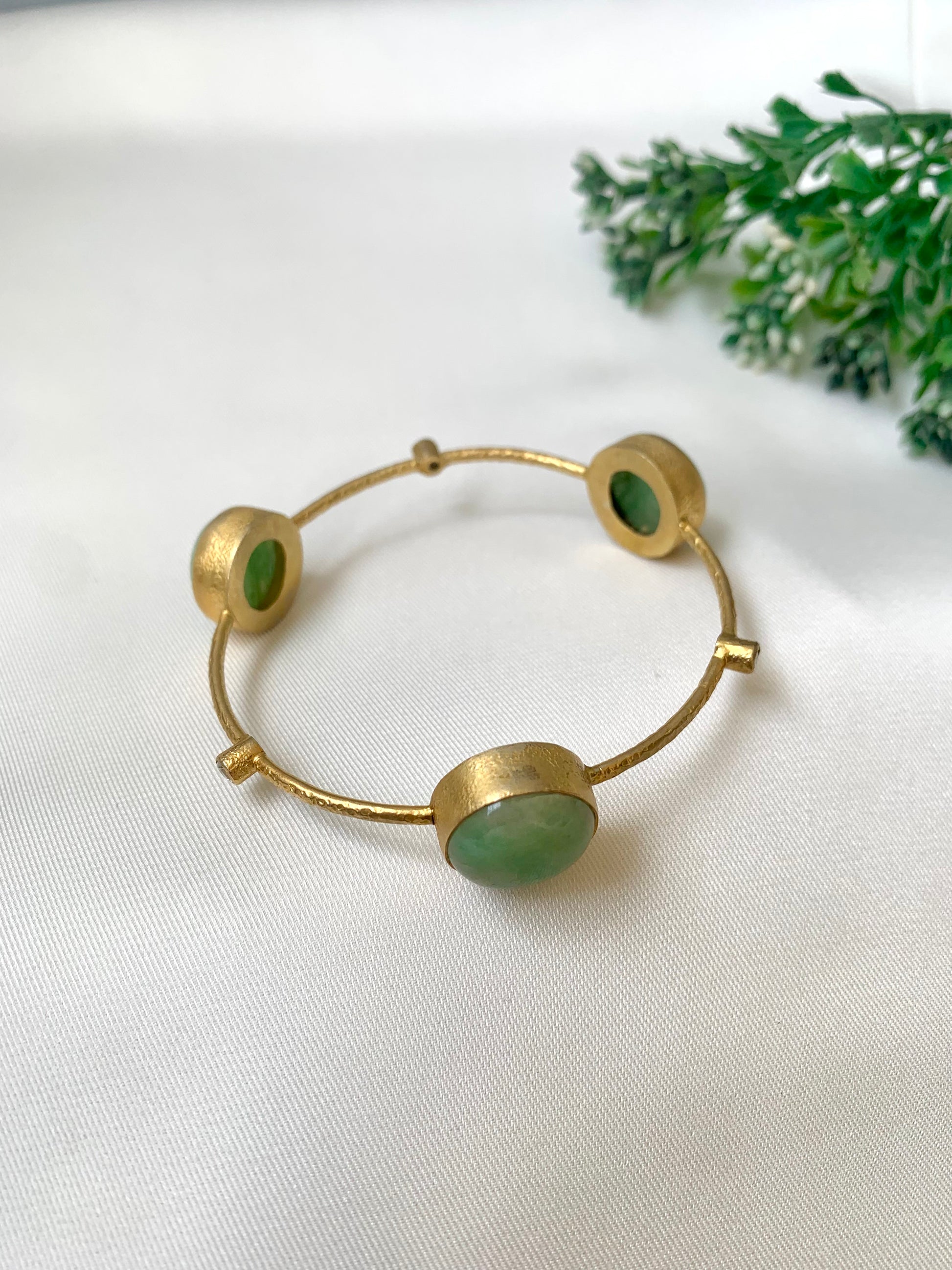 Visha gold plated bangle with semi precious natural gemstones in a minimalist design