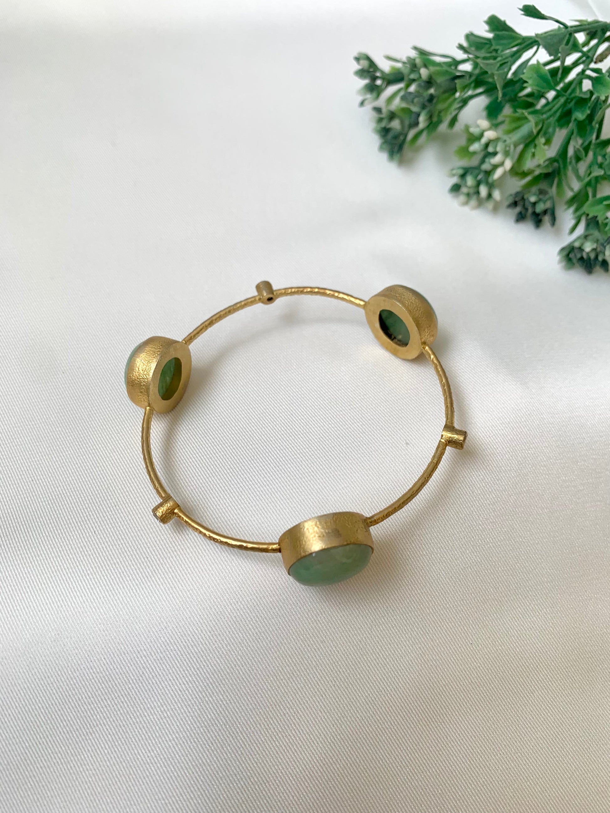Visha gold plated bangle with semi precious natural gemstones in a minimalist design