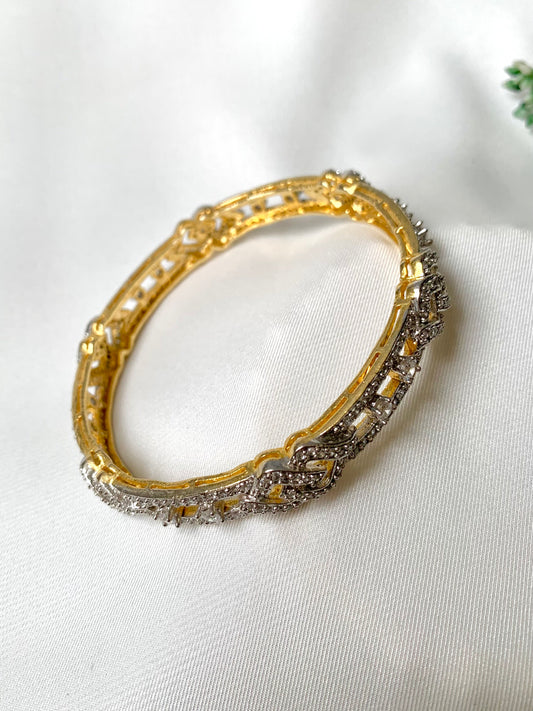 Zahra diamond link bangle with 22kt gold plating and American diamonds - flat lay view