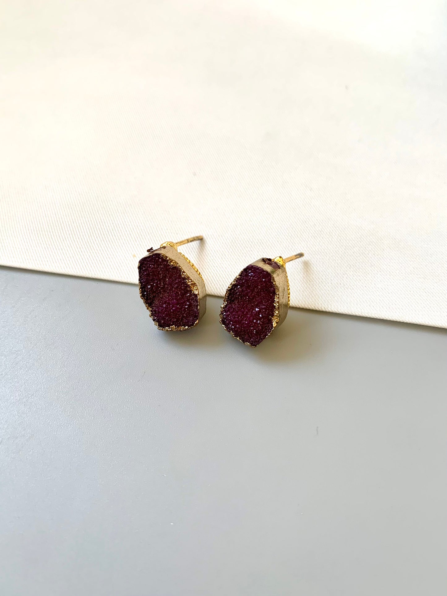 Handcrafted 22kt gold plated ruby salt druzee stone studs
