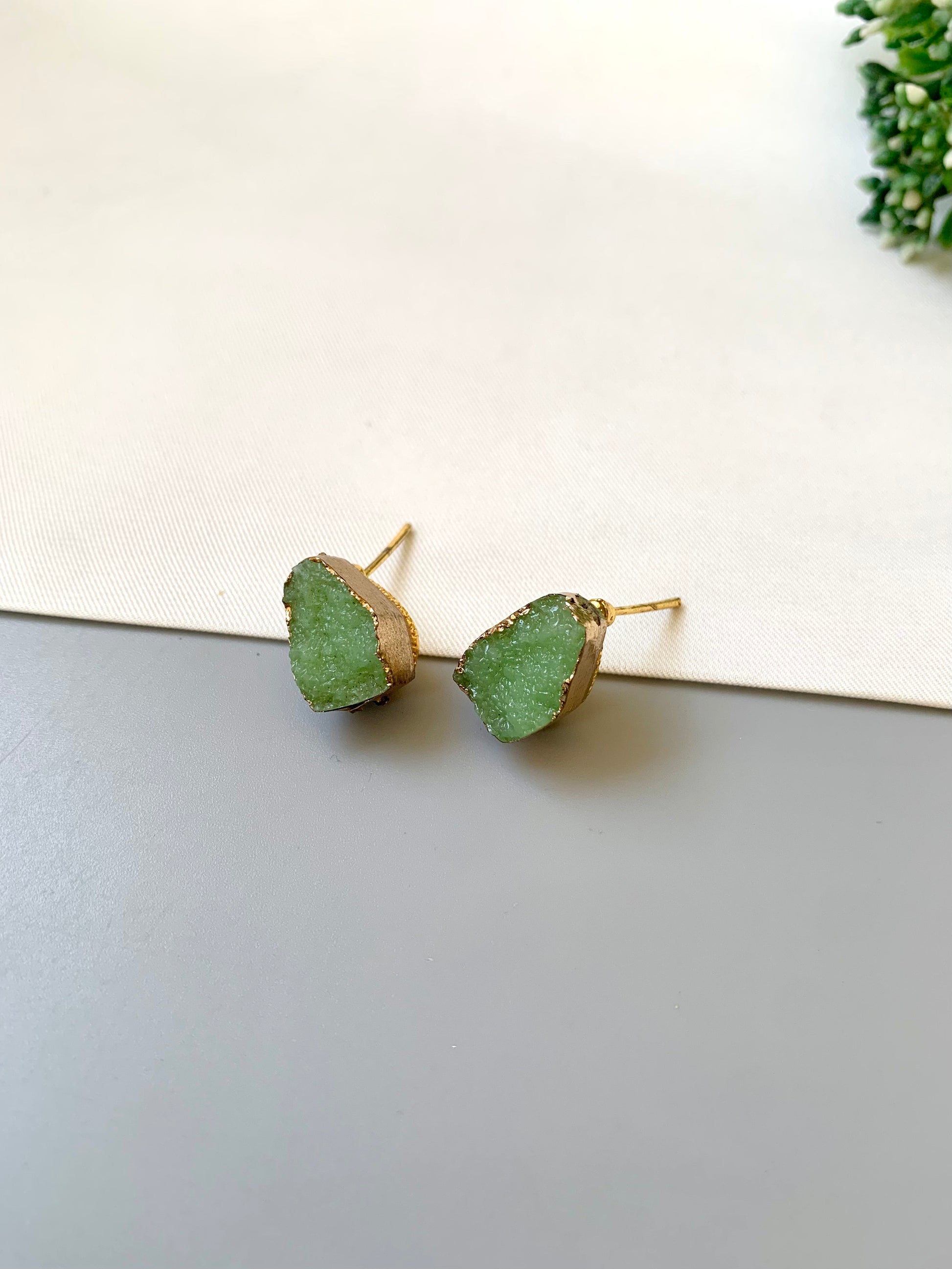 Handcrafted 22kt gold plated mint salt druzee stone studs