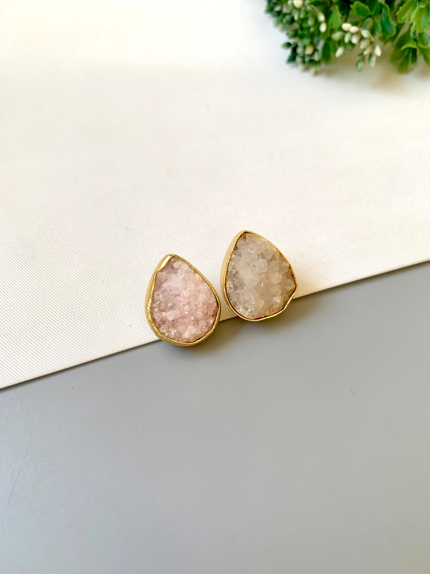 Bina sugar druzee stone studs in 22kt gold plating
