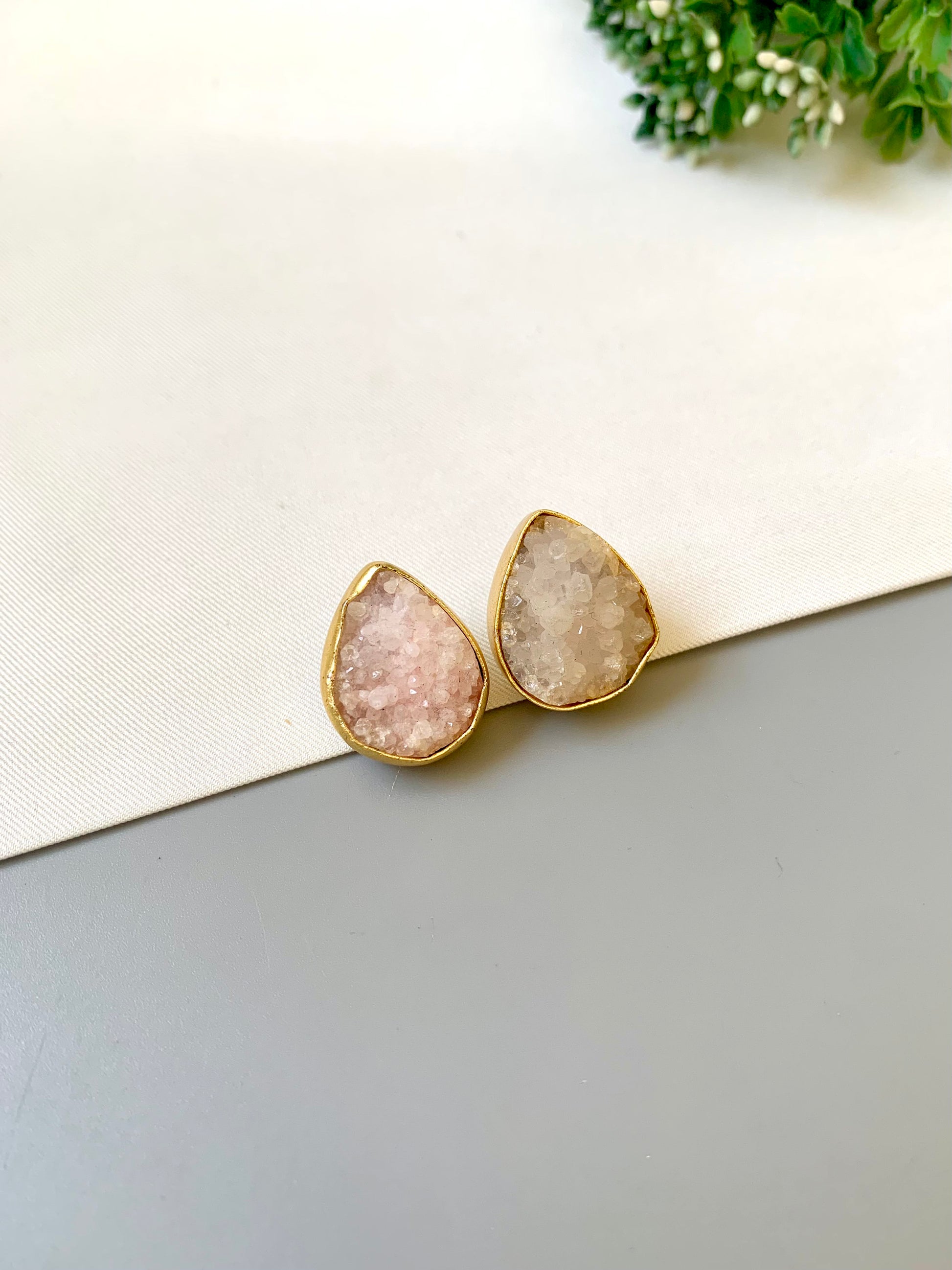 Bina sugar druzee stone studs in 22kt gold plating