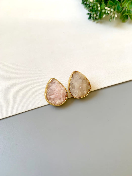Bina sugar druzee stone studs in 22kt gold plating