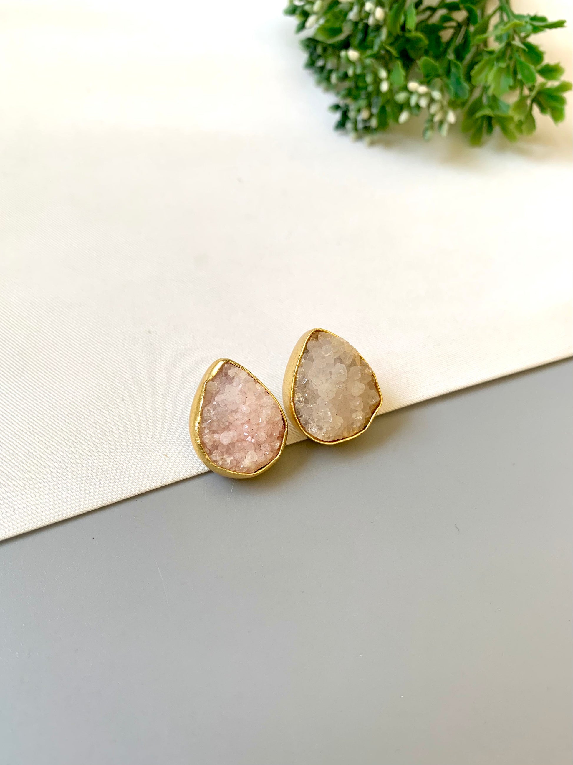 Bina sugar druzee stone studs in 22kt gold plating