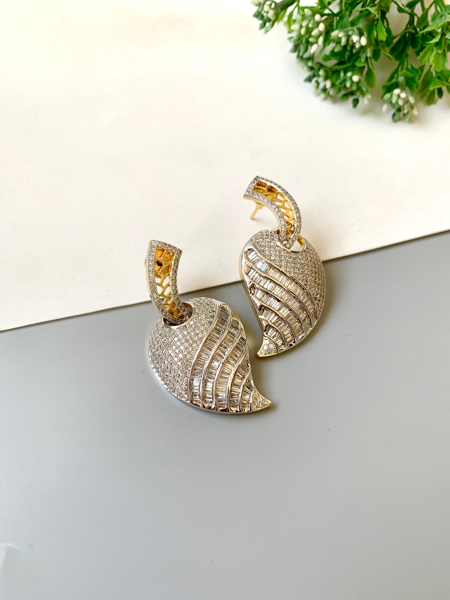 22kt gold plated handcrafted drop earrings with American diamonds by Zamal Jewels