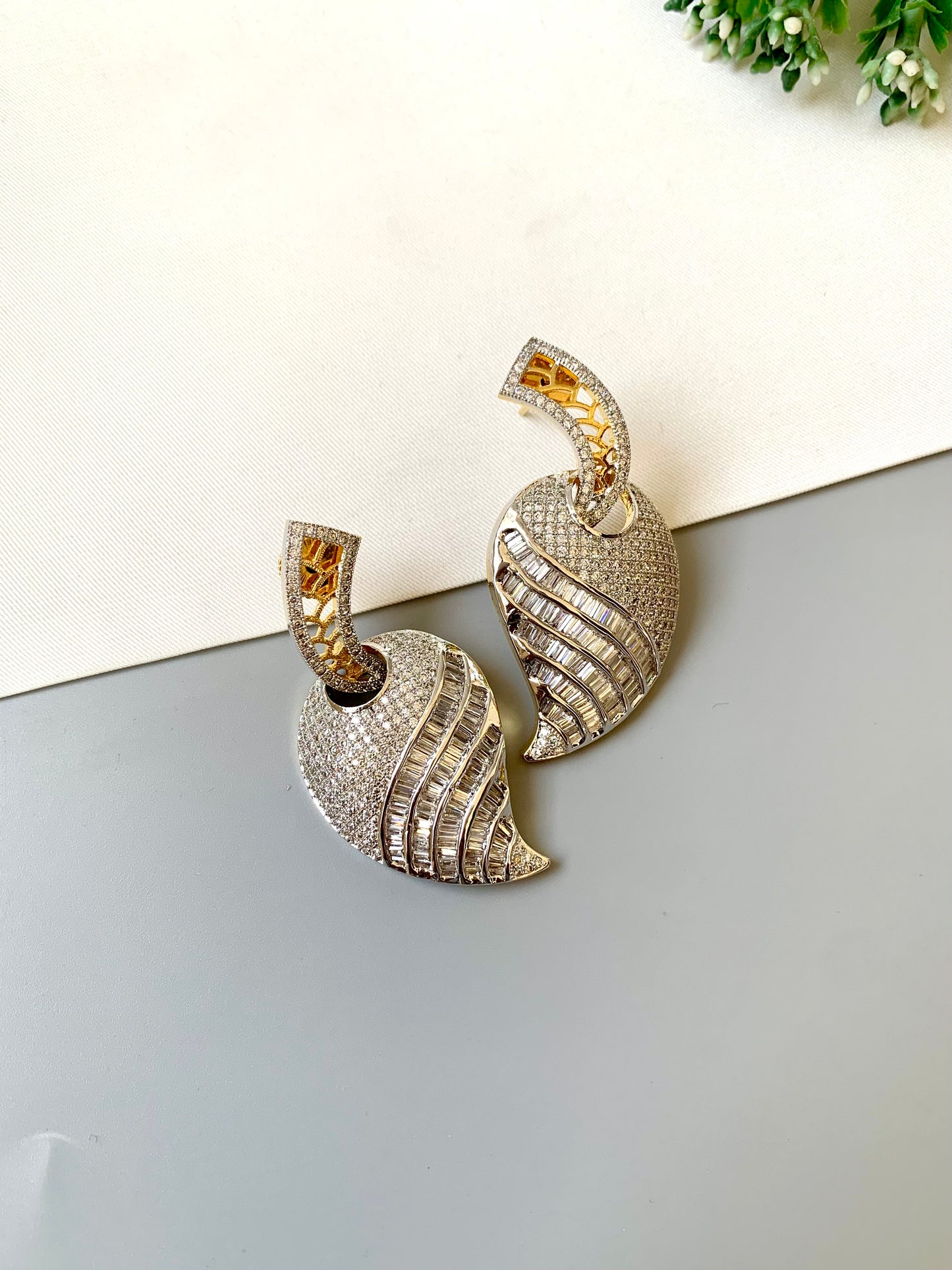 22kt gold plated handcrafted drop earrings with American diamonds by Zamal Jewels