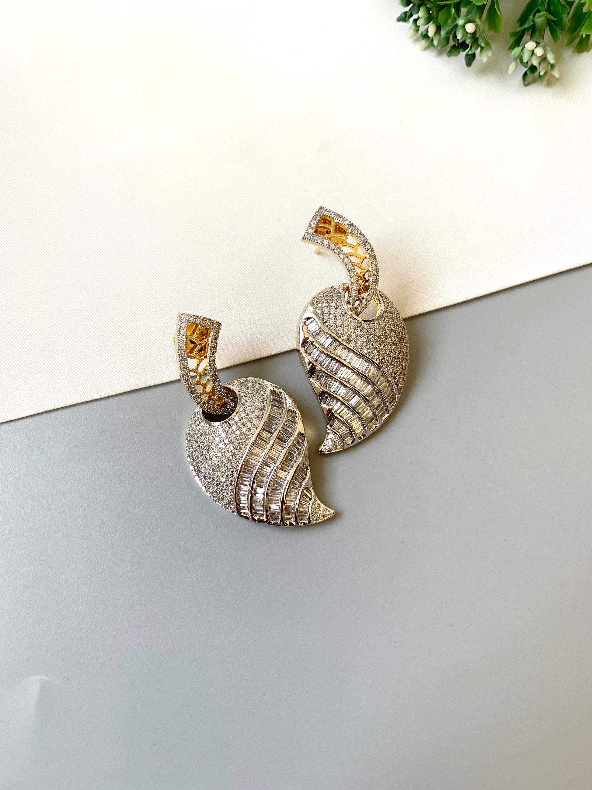 22kt gold plated handcrafted drop earrings with American diamonds by Zamal Jewels