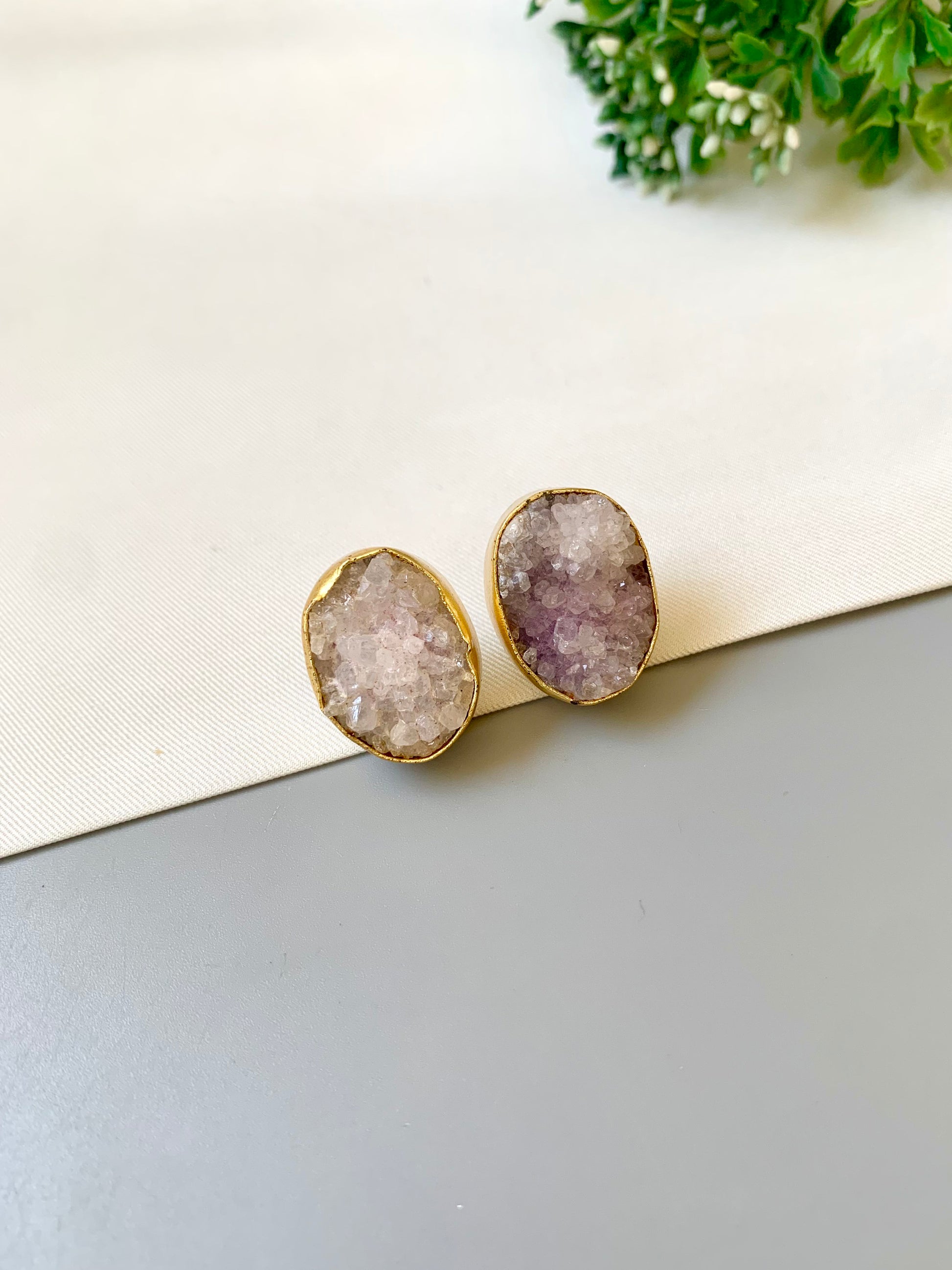Handcrafted 22kt gold plated white sugar druzee stone studs