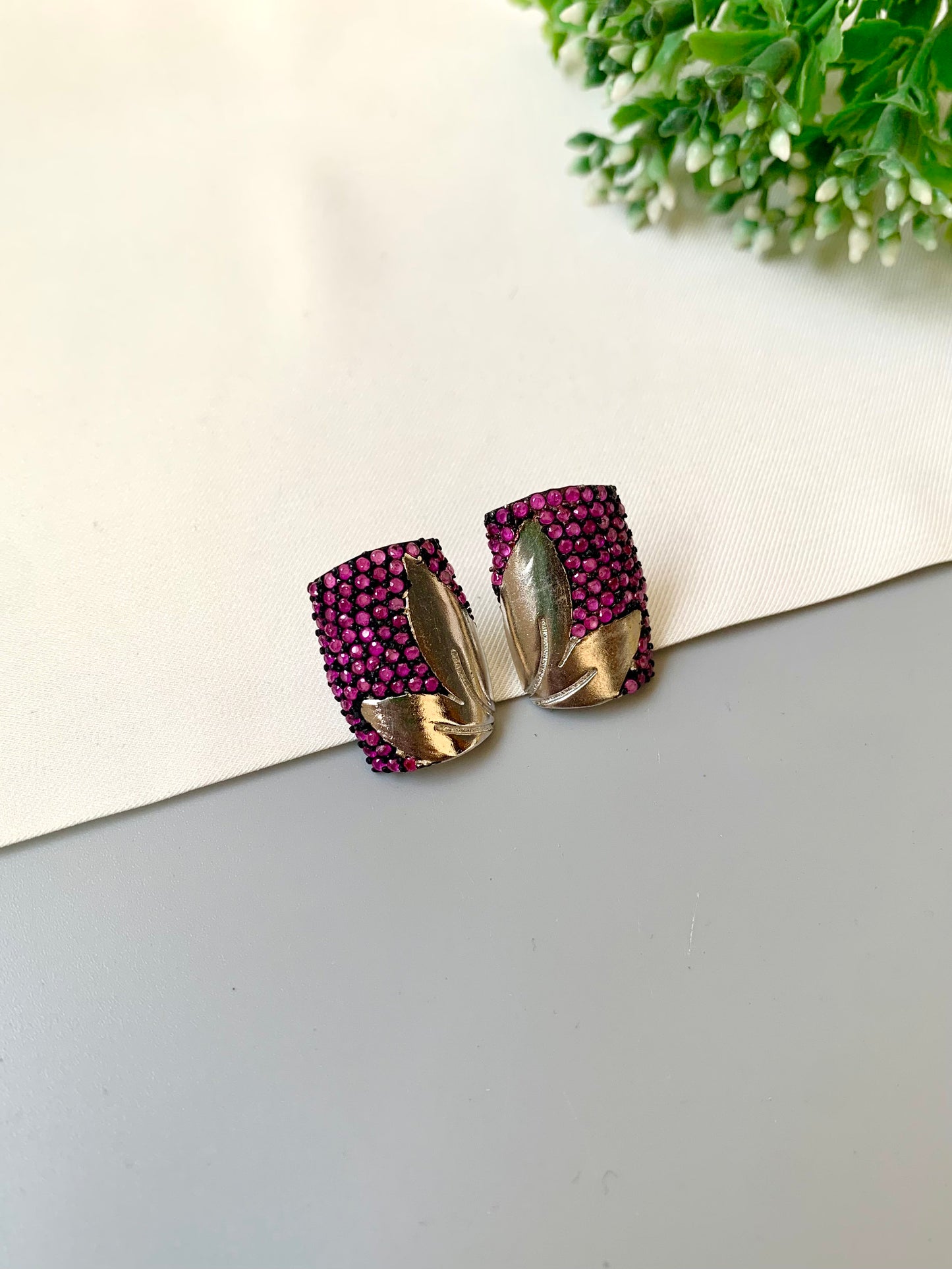 Rhodium plated ruby Swarovski crystal studs handcrafted by Zamal