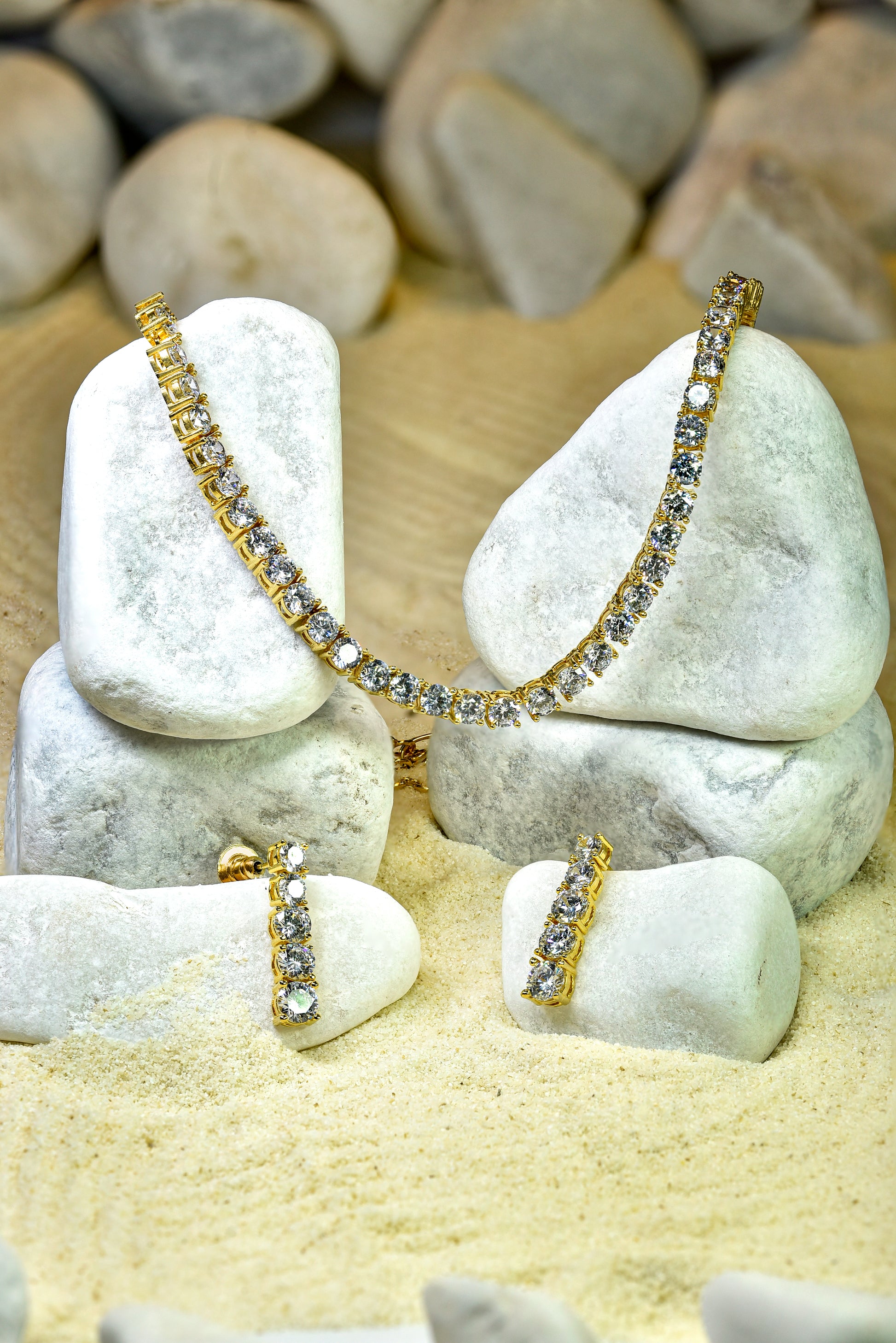 22kt gold plated American Diamond string necklace set from Zareen Collection