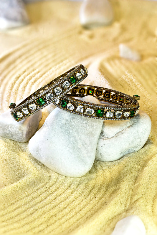 Victorian rose gold polki and American Diamond designer bangle pair from Zareen Collection
