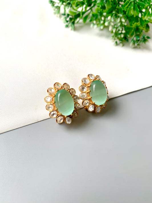 Handcrafted Zarene Studs in Victorian 22kt gold plating with Polki Kundan and semi-precious Mint Onyx – Zamal Jewels
