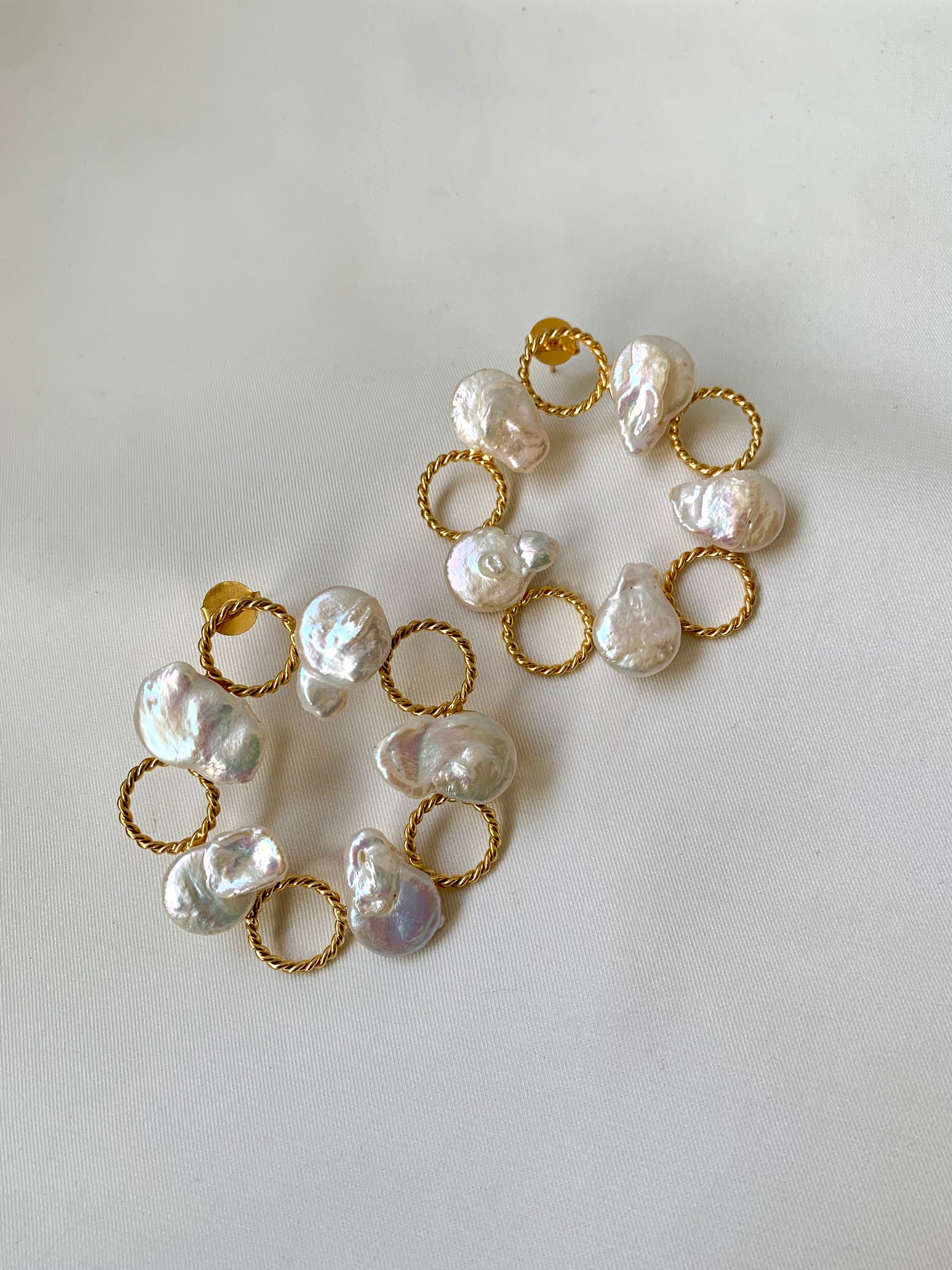 Oversized hand crafted earrings with real Baroque pearls in 22kt gold plating – Zeenat by Zamal