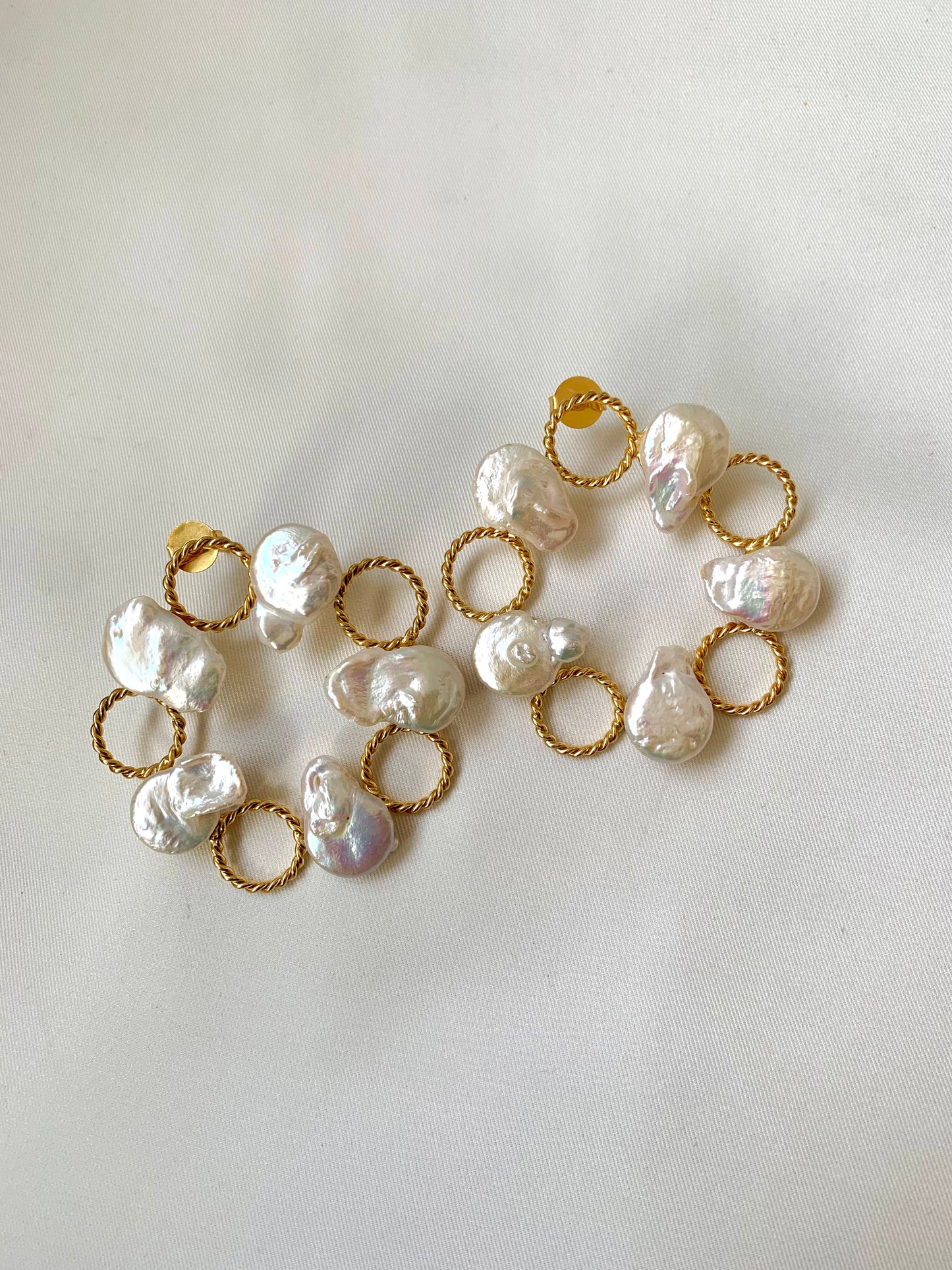 Oversized hand crafted earrings with real Baroque pearls in 22kt gold plating – Zeenat by Zamal